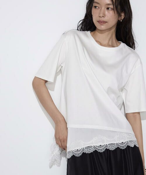 COMME CA PLATINUM / コムサ・プラチナ Tシャツ | スーピマコットン 裾レースコンビネーションTシャツ | 詳細8