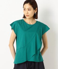 COMME CA PLATINUM S-SIZE / コムサ・プラチナ エスサイズ Tシャツ | 〔Sサイズ〕ライトトリコットジャージー アシンメントリ―フリルＴブラウス