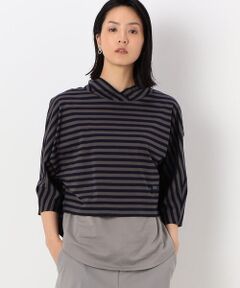 COMME CA PLATINUM S-SIZE / コムサ・プラチナ エスサイズ Tシャツ | 〔Sサイズ〕【アンサンブル】天竺ボーダー フード付きアンサンブルＴシャツ