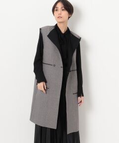 COMME CA PLATINUM S-SIZE / コムサ・プラチナ エスサイズ ベスト | 〔 Sサイズ 〕 【リバーシブル】無地×ハウンドトゥースダブルフェイス ロングジレ