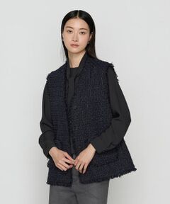 COMME CA PLATINUM S-SIZE / コムサ・プラチナ エスサイズ ベスト | 〔 Sサイズ 〕 ファンシーツイード ノーカラージレ