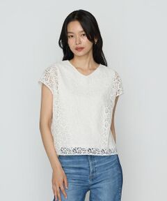 COMME CA PLATINUM S-SIZE / コムサ・プラチナ エスサイズ シャツ・ブラウス | 〔 Sサイズ 〕 リーフ柄ラッセルレース ブラウス