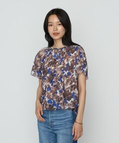 COMME CA PLATINUM S-SIZE / コムサ・プラチナ エスサイズ シャツ・ブラウス | 〔 Sサイズ 〕 強撚カッセンアートプリント フロントタックブラウス