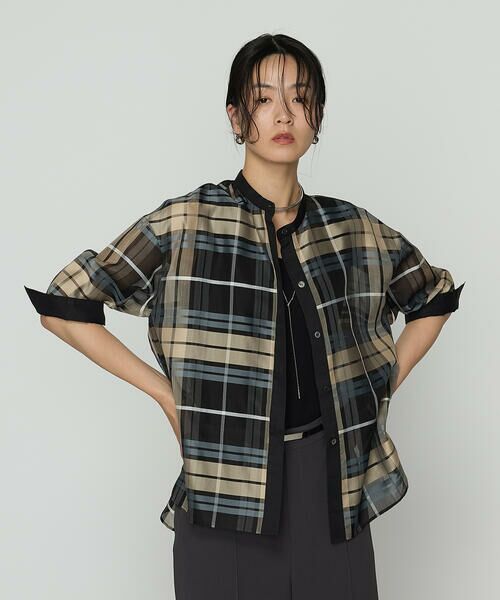 COMME CA PLATINUM S-SIZE / コムサ・プラチナ エスサイズ シャツ・ブラウス | 〔 Sサイズ 〕 シルクドビーチェックビックシルエットシャツ羽織 | 詳細6