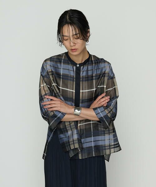 COMME CA PLATINUM S-SIZE / コムサ・プラチナ エスサイズ シャツ・ブラウス | 〔 Sサイズ 〕 シルクドビーチェックビックシルエットシャツ羽織 | 詳細13