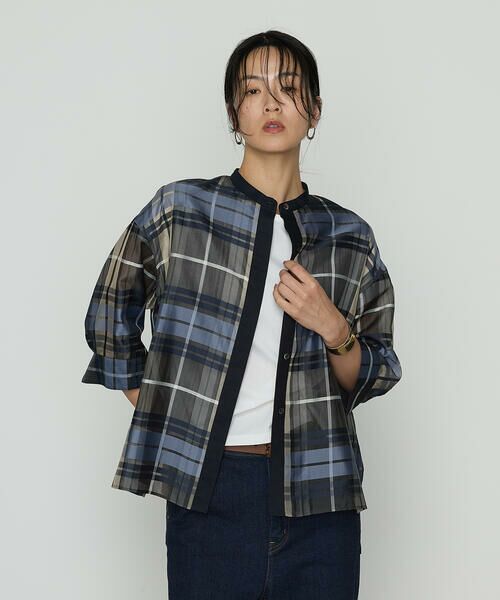 COMME CA PLATINUM S-SIZE / コムサ・プラチナ エスサイズ シャツ・ブラウス | 〔 Sサイズ 〕 シルクドビーチェックビックシルエットシャツ羽織 | 詳細14