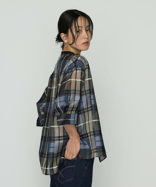 COMME CA PLATINUM S-SIZE / コムサ・プラチナ エスサイズ シャツ・ブラウス | 〔 Sサイズ 〕 シルクドビーチェックビックシルエットシャツ羽織 | 詳細15