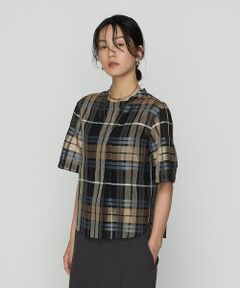 COMME CA PLATINUM S-SIZE / コムサ・プラチナ エスサイズ シャツ・ブラウス | 〔 Sサイズ 〕 シルクオーガンジー ドビーチェックタックプルブラウス