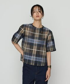 COMME CA PLATINUM S-SIZE / コムサ・プラチナ エスサイズ シャツ・ブラウス | 〔 Sサイズ 〕 シルクオーガンジー ドビーチェックタックプルブラウス