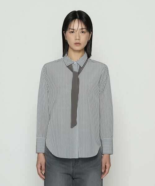 COMME CA PLATINUM S-SIZE / コムサ・プラチナ エスサイズ シャツ・ブラウス | 〔 Sサイズ 〕 デシンストライププリント ボウタイシャツ | 詳細3