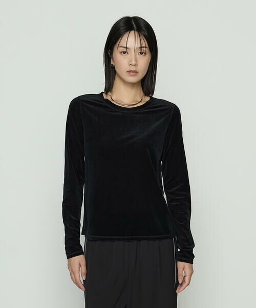 COMME CA PLATINUM S-SIZE / コムサ・プラチナ エスサイズ カットソー | 〔 Sサイズ 〕 シアーベロア ラウンドネックプルオーバー（05:ブラック）