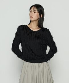 COMME CA PLATINUM S-SIZE / コムサ・プラチナ エスサイズ ニット・セーター | 〔 Sサイズ 〕 フリンジジャカード Vネックニット