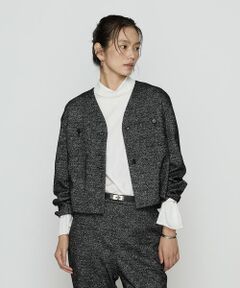 COMME CA PLATINUM S-SIZE / コムサ・プラチナ エスサイズ ノーカラージャケット | 〔 Sサイズ 〕 ツイード柄リバージャージー ノーカラージャケット