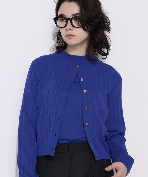 COMME CA PLATINUM S-SIZE / コムサ・プラチナ エスサイズ カーディガン・ボレロ | 〔 Sサイズ 〕 コットンダルストレッチ ケーブルカーディガン（22:ブルー）