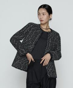 COMME CA PLATINUM S-SIZE / コムサ・プラチナ エスサイズ ノーカラージャケット | 〔 Sサイズ 〕 ファンシーツイード ノーカラージャケット