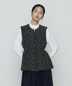 COMME CA PLATINUM S-SIZE / コムサ・プラチナ エスサイズ ベスト | 〔 Sサイズ 〕 ファンシーツイード キーネックカラージレ