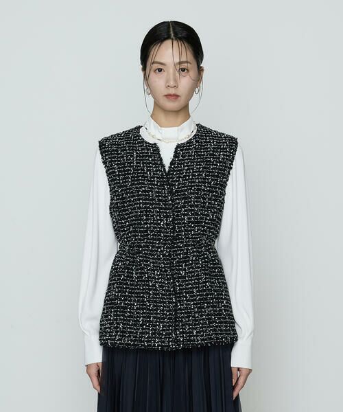 COMME CA PLATINUM S-SIZE / コムサ・プラチナ エスサイズ ベスト | 〔 Sサイズ 〕 ファンシーツイード キーネックカラージレ | 詳細3