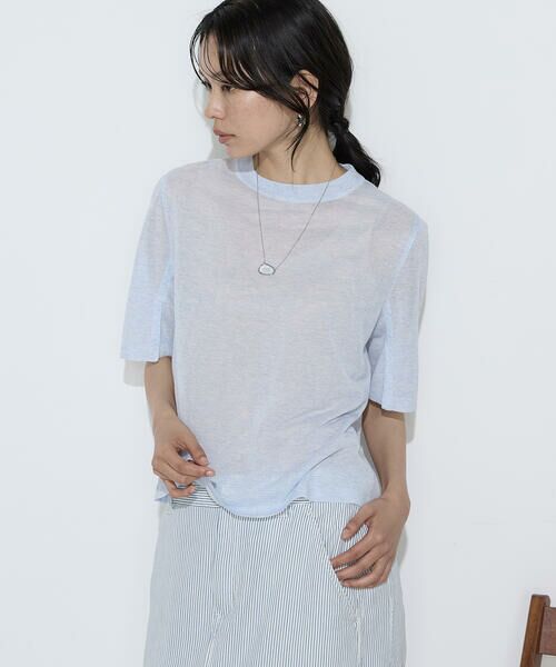 COMME CA PLATINUM S-SIZE / コムサ・プラチナ エスサイズ ニット・セーター | 〔 Sサイズ 〕 レーヨンイタリア糸 半袖プルオーバー（23:サックス）