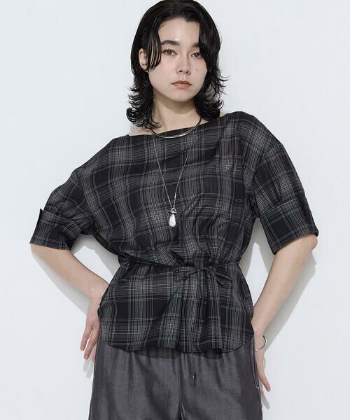 COMME CA PLATINUM S-SIZE / コムサ・プラチナ エスサイズ シャツ・ブラウス | 〔 Sサイズ 〕 モノトーンシアーチェック ブラウス（05:クロ）