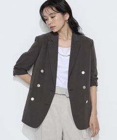COMME CA PLATINUM S-SIZE / コムサ・プラチナ エスサイズ テーラードジャケット | 〔 Sサイズ 〕 リネン／トリアセテートストレッチ ダブルブレストジャケット