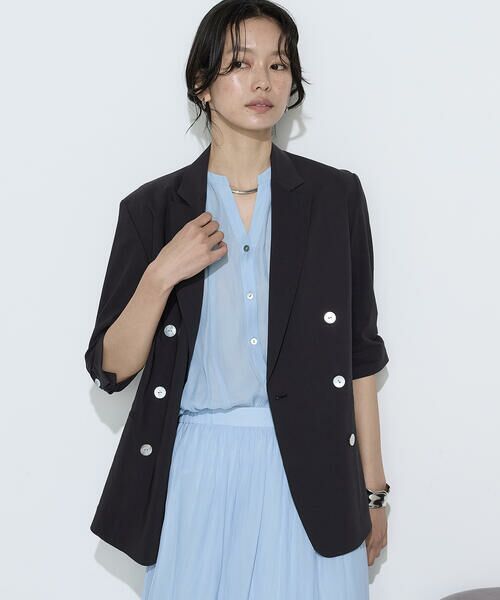 COMME CA PLATINUM S-SIZE / コムサ・プラチナ エスサイズ テーラードジャケット | 〔 Sサイズ 〕 リネン／トリアセテートストレッチ ダブルブレストジャケット | 詳細4