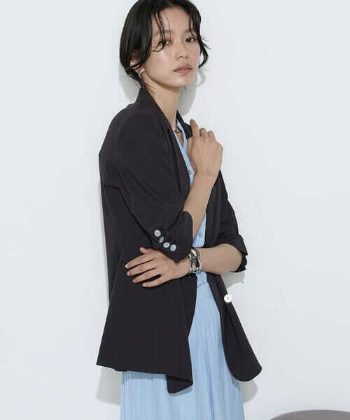 COMME CA PLATINUM S-SIZE / コムサ・プラチナ エスサイズ テーラードジャケット | 〔 Sサイズ 〕 リネン／トリアセテートストレッチ ダブルブレストジャケット（08:チャコール）