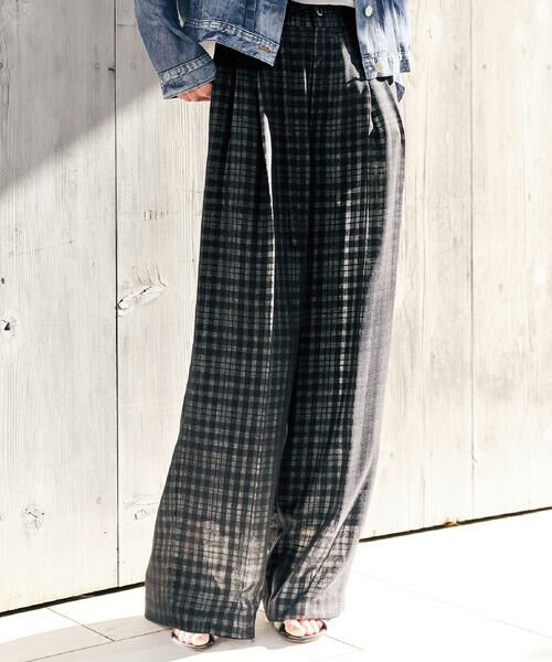 COMME CA PLATINUM S-SIZE / コムサ・プラチナ エスサイズ その他パンツ | 〔 Sサイズ 〕 【セットアップ対応】接結チェック タックワイドパンツ（05:クロ×シロ）