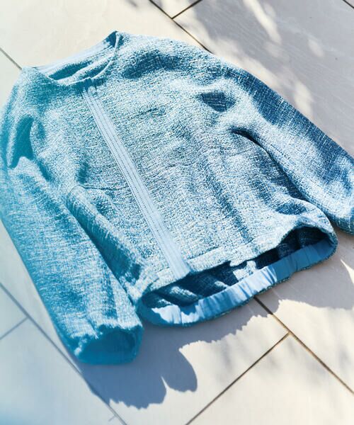 COMME CA PLATINUM S-SIZE / コムサ・プラチナ エスサイズ ブルゾン | 〔 Sサイズ 〕 デニムライク ツイードブルゾン（22:ブルー系）