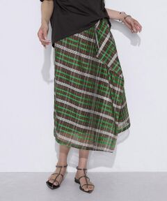 COMME CA PLATINUM S-SIZE / コムサ・プラチナ エスサイズ ロング・マキシ丈スカート | 〔 Sサイズ 〕 シルクシアーチェック ラップ風アシンメトリースカート