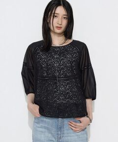 COMME CA PLATINUM S-SIZE / コムサ・プラチナ エスサイズ シャツ・ブラウス | 〔 Sサイズ 〕 リネンコードレース ボリュームスリーブブラウス