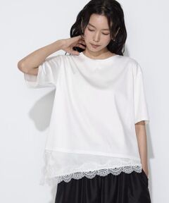 COMME CA PLATINUM S-SIZE / コムサ・プラチナ エスサイズ Tシャツ | 〔 Sサイズ 〕 スーピマコットン 裾レースコンビネーションTシャツ