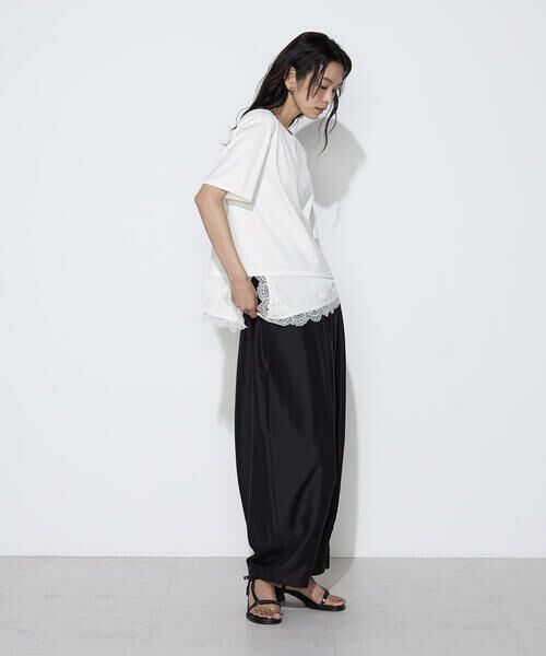 COMME CA PLATINUM S-SIZE / コムサ・プラチナ エスサイズ Tシャツ | 〔 Sサイズ 〕 スーピマコットン 裾レースコンビネーションTシャツ | 詳細1