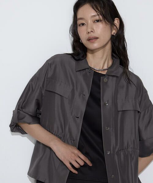 COMME CA PLATINUM S-SIZE / コムサ・プラチナ エスサイズ シャツ・ブラウス | 〔 Sサイズ 〕 ライトシルクウール ミリタリーシャツ（08:チャコール）