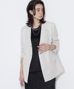 COMME CA PLATINUM S-SIZE / コムサ・プラチナ エスサイズ ノーカラージャケット | 〔Sサイズ〕リネンウール Wブレストノーカラージャケット
