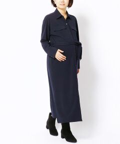 ストレッチポンチロングシャツドレス