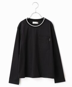 【ジュニアサイズ】ライン入リブ使いりベーシック長袖Ｔシャツ