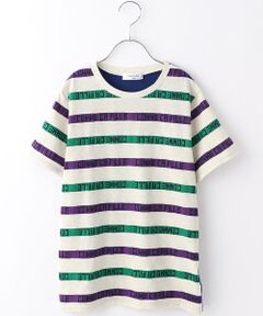 〔140cmから〕ロゴ入り ボーダーTシャツ