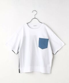 〔140cm〜〕ジャージーデニム使い コンビＴシャツ