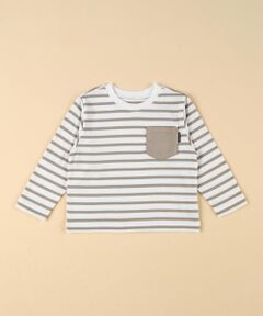 天竺ボーダー ポケット付Tシャツ