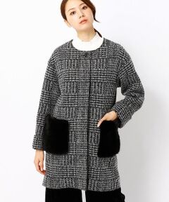 COMME CA ISM / コムサイズム その他アウター | ファーポケット付きグレンチェックノーカラーコート