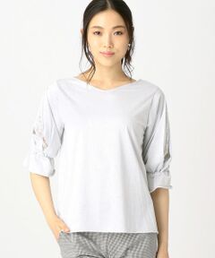 COMME CA ISM / コムサイズム カットソー | 【Vネック/ボートネック ２WAY】レース スリーブ　ラメカットソー