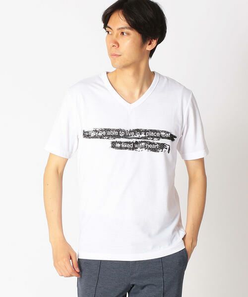 COMME CA ISM / コムサイズム Tシャツ | ＜吸水速乾機能＞ プリント Vネック Ｔシャツ | 詳細1