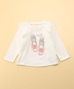 バレエシューズプリント　フリル長袖Ｔシャツ（80・90サイズ）