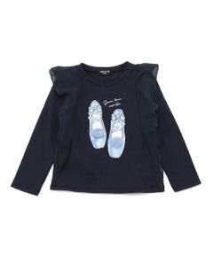 COMME CA ISM / コムサイズム Tシャツ | バレエシューズプリント　フリル長袖Ｔシャツ