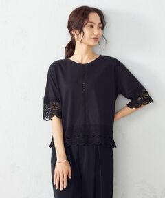 COMME CA ISM / コムサイズム カットソー | レースモチーフ ワイドシルエット Ｔシャツ