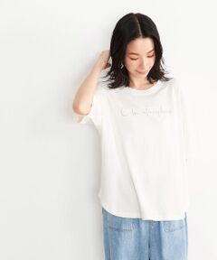 異素材切り替え メッセージプリント ワイドTシャツ