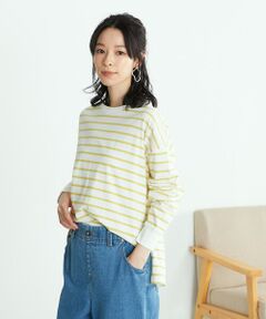 《オーガニックコットン》 ワイドシルエット ボーダーTシャツ