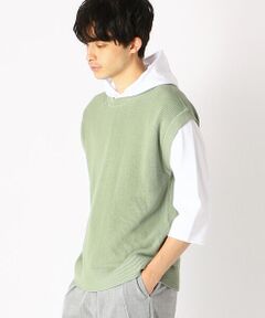 ★ ザテレビジョン6/11号 掲載商品(6/2発売）★<br>★日本テレビ系列『ヒルナンデス！』にて着用されました★<br><br>《素材》<br>ふんわりと柔らかい綿混素材。<br>毛羽立ちが少なく、さらりとした素材感が特徴です。<br>シーズンを問わず、活躍します。<br><br>《デザイン／シルエット》<br>着まわしやすい、シンプルな片畦編みのニットベスト。<br>程よいゆとりのあるシルエットで、リラックス感を演出。<br>また、首、後ろの袖部分に編地の変化を加え、<br>シンプルなニットの中にアクセントを加えています。<br><br>※レディース（12-76KT04-201）・キッズ（98-71KT09-201）でも同デザインのニットベストがあり、リンクコーデも楽しめます。