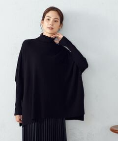 【Online Store/一部店舗限定カラー：ネイビー、グリーン】 ハイネック  ニットポンチョ