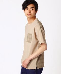 リネンライク グレンチェックプリント コンビＴシャツ